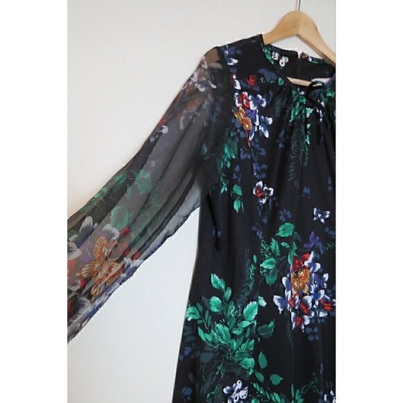 Vintage 70s Damon DD Polyester Floral Sheer Sleeves Hostess Dress L 8 10 0569 - Picture 4 of 6